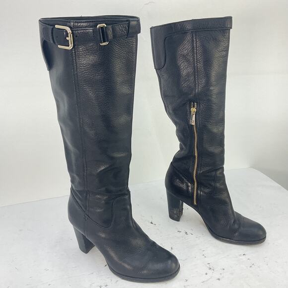 Coach Womens Black Knee High Pull On Side Zip Leather Riding Biker Boots Size 8B - Picture 2 of 7